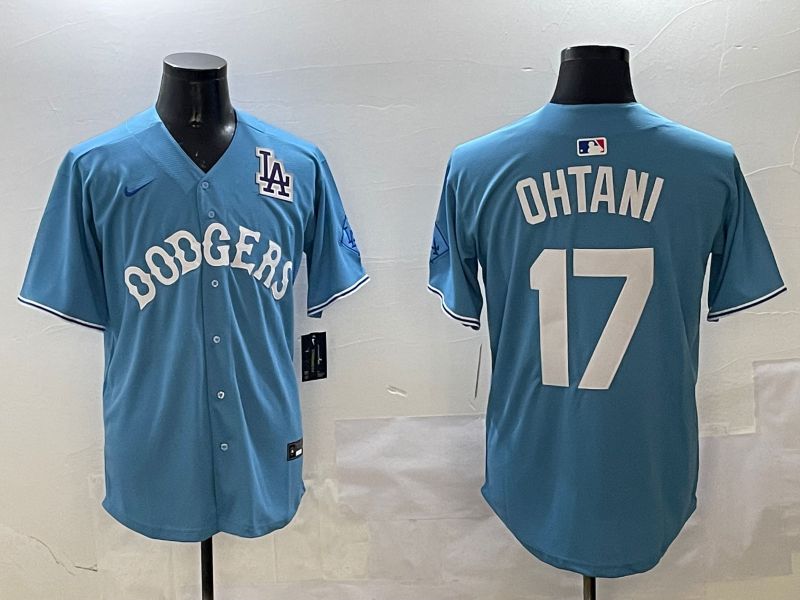 Men Los Angeles Dodgers 17 Ohtani Light Blue Throwback Game 2025 Nike MLB Jersey style 17